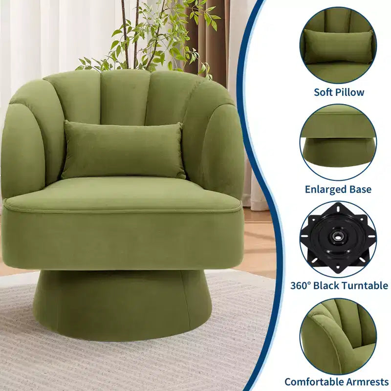 Swivel Barrel Accent Chair with Removable Pillow, 360-Degree Round Reading Chair Soft Boucle Fabric One Arm Lounge Chair for Living Room Bedroom
