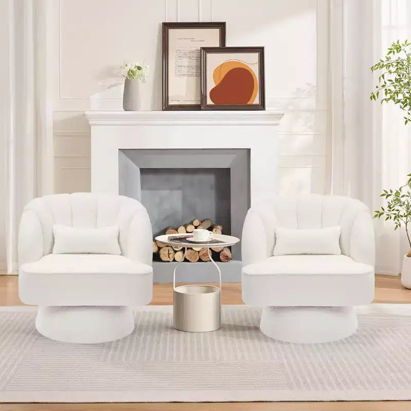 Swivel Barrel Accent Chair with Removable Pillow, 360-Degree Round Reading Chair Soft Boucle Fabric One Arm Lounge Chair for Living Room Bedroom