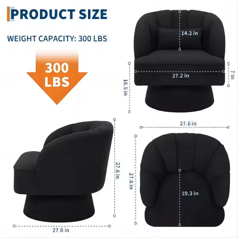 Swivel Barrel Accent Chair with Removable Pillow, 360-Degree Round Reading Chair Soft Boucle Fabric One Arm Lounge Chair for Living Room Bedroom