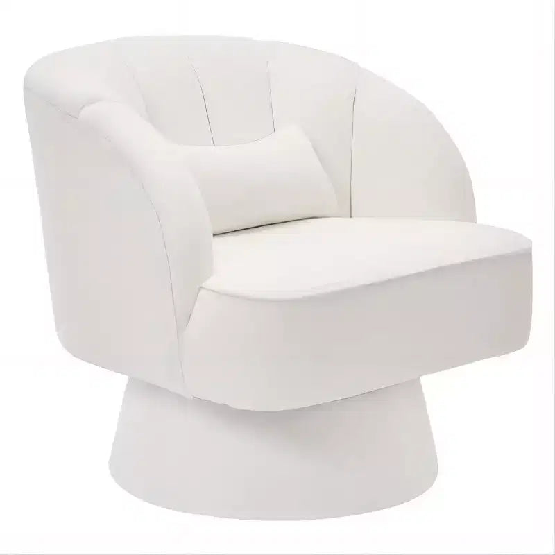 Swivel Barrel Accent Chair with Removable Pillow, 360-Degree Round Reading Chair Soft Boucle Fabric One Arm Lounge Chair for Living Room Bedroom