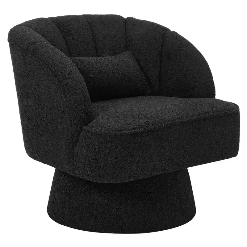 Swivel Barrel Accent Chair with Removable Pillow, 360-Degree Round Reading Chair Soft Boucle Fabric One Arm Lounge Chair for Living Room Bedroom