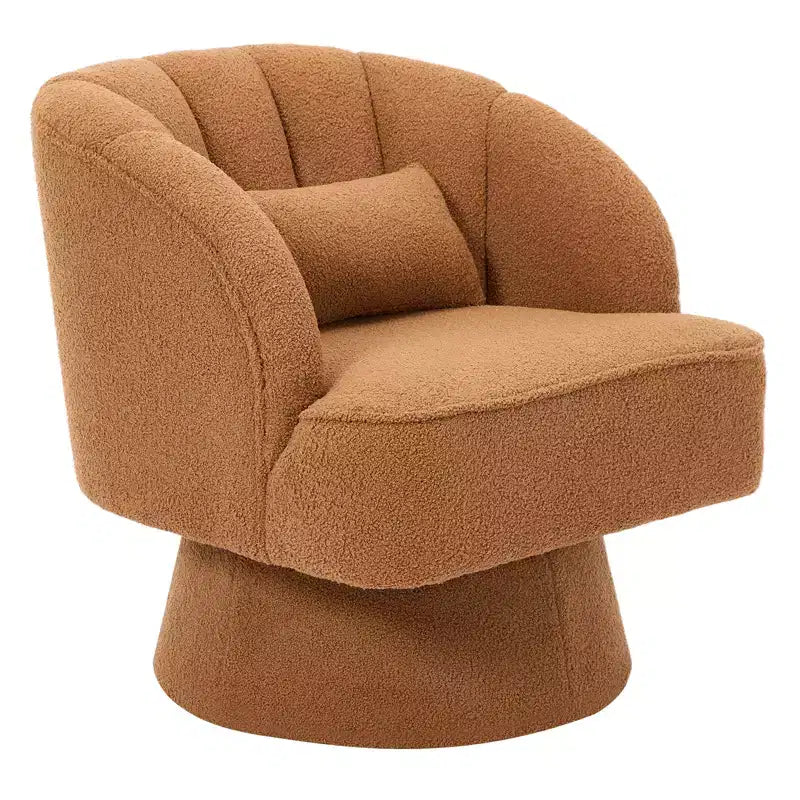 Swivel Barrel Accent Chair with Removable Pillow, 360-Degree Round Reading Chair Soft Boucle Fabric One Arm Lounge Chair for Living Room Bedroom