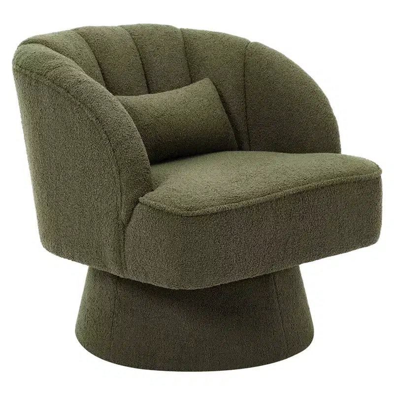 Swivel Barrel Accent Chair with Removable Pillow, 360-Degree Round Reading Chair Soft Boucle Fabric One Arm Lounge Chair for Living Room Bedroom