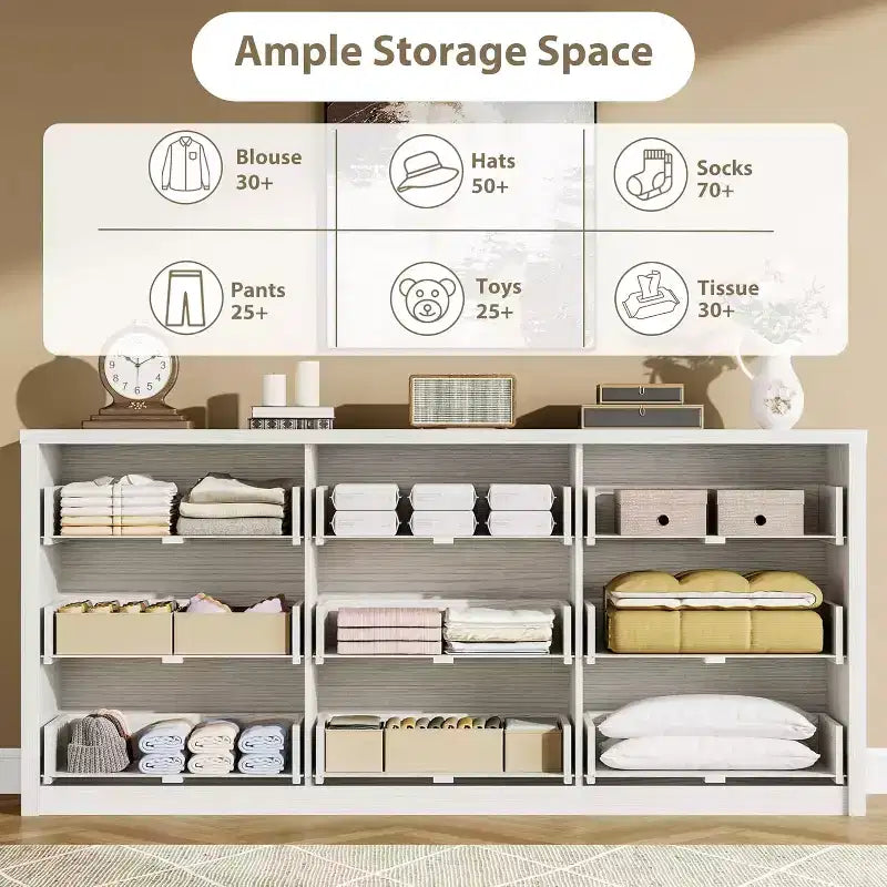 Rustic Farmhouse 9-Drawer Dresser with Handle-Free Design & Anti-Tip Safety. Wooden Storage Cabinet for Bedroom, Living Room, or Hallway.