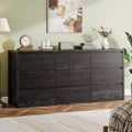 Rustic Farmhouse 9-Drawer Dresser with Handle-Free Design & Anti-Tip Safety. Wooden Storage Cabinet for Bedroom, Living Room, or Hallway.