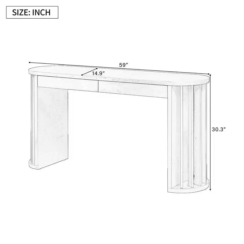 TUYOHW 59 Modern Console Table with Fan-Shaped Legs,Oak Veneer Entryway Table with 2 Drawers,Oval Sofa Table for Living Room,Hallway,Entryway