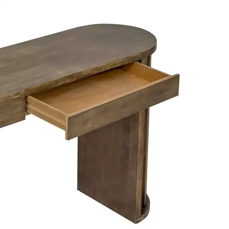 TUYOHW 59 Modern Console Table with Fan-Shaped Legs,Oak Veneer Entryway Table with 2 Drawers,Oval Sofa Table for Living Room,Hallway,Entryway