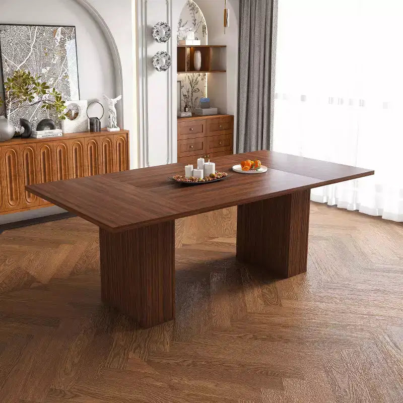 78 Farmhouse Long Dining Table with Storage Base, Wood Veneer Kitchen Table for Dining Room, Large Family Meals or Entertaining-Panipeachy