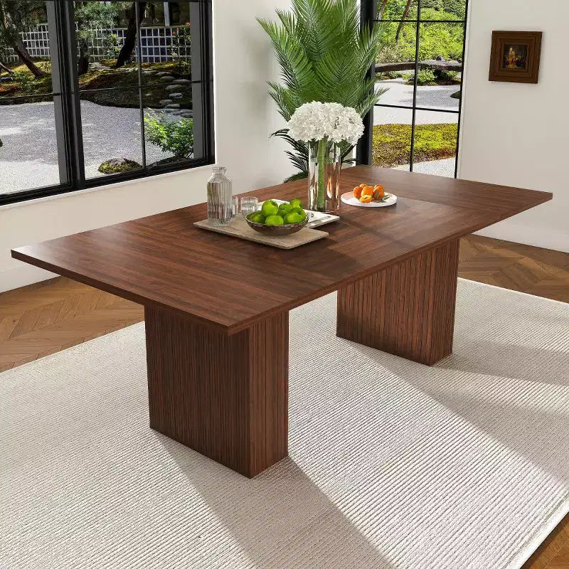 78 Farmhouse Long Dining Table with Storage Base, Wood Veneer Kitchen Table for Dining Room, Large Family Meals or Entertaining-Panipeachy