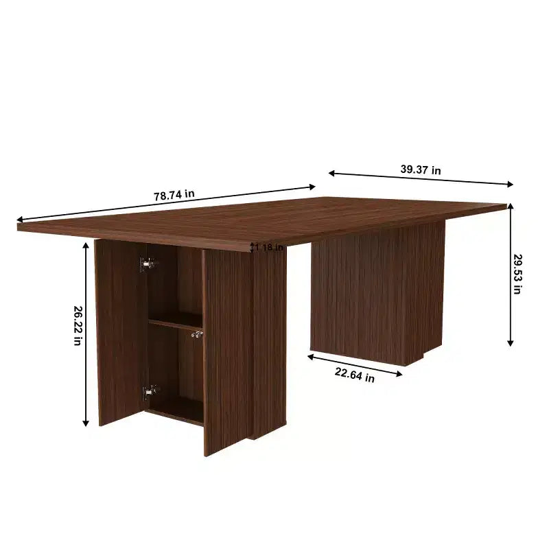78 Farmhouse Long Dining Table with Storage Base, Wood Veneer Kitchen Table for Dining Room, Large Family Meals or Entertaining-Panipeachy