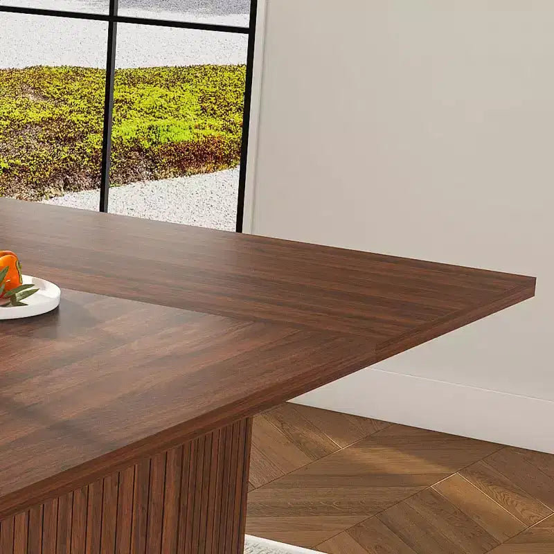 78 Farmhouse Long Dining Table with Storage Base, Wood Veneer Kitchen Table for Dining Room, Large Family Meals or Entertaining-Panipeachy