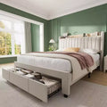 Upholstered Bed Frame with Storage Headboard & Charging, Full or Queen Size Platform Bed with Drawers, No Box Spring Needed