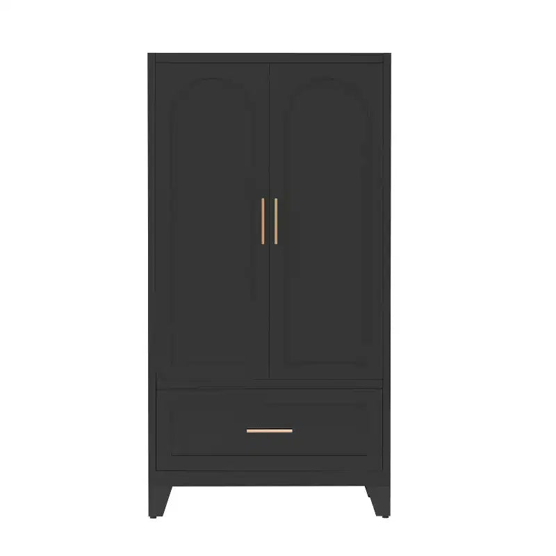 JVNOXK 60 Tall Metal Wardrobe Cabinet with 1 Drawer and Hanging Rod, 2 Doors Wardrobe Closet with Shelf for Bedroom, Office,Black