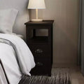MAYEERTY Narrow End Table Nightstand, Double Drawers & Open Storage Shelf, Brown