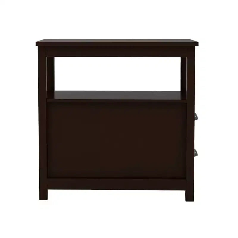 MAYEERTY Narrow End Table Nightstand, Double Drawers & Open Storage Shelf, Brown