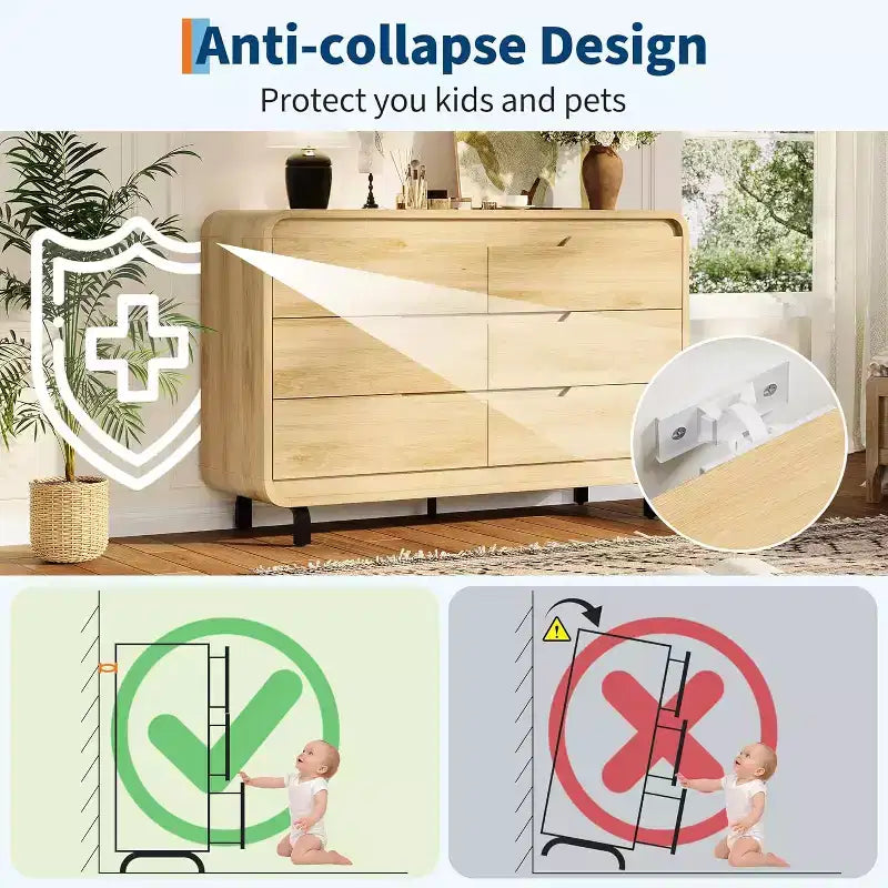 Acekool 6 Drawer Dresser for Bedroom, Modern Wooden Chest of Drawers with Storage for Living Room