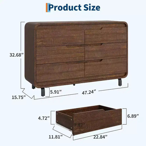 Acekool 6 Drawer Dresser for Bedroom, Modern Wooden Chest of Drawers with Storage for Living Room