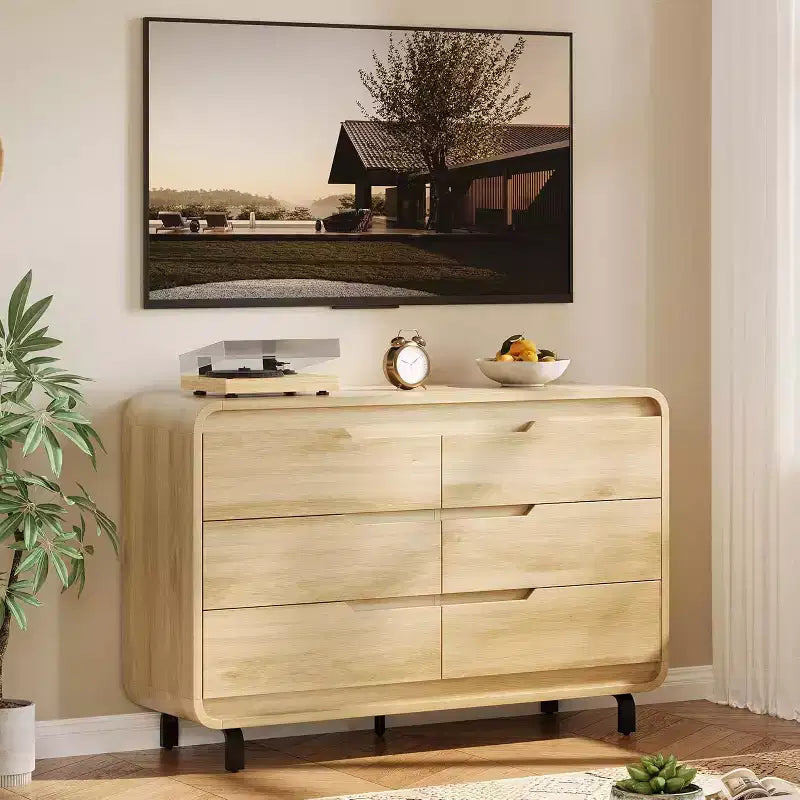 Acekool 6 Drawer Dresser for Bedroom, Modern Wooden Chest of Drawers with Storage for Living Room
