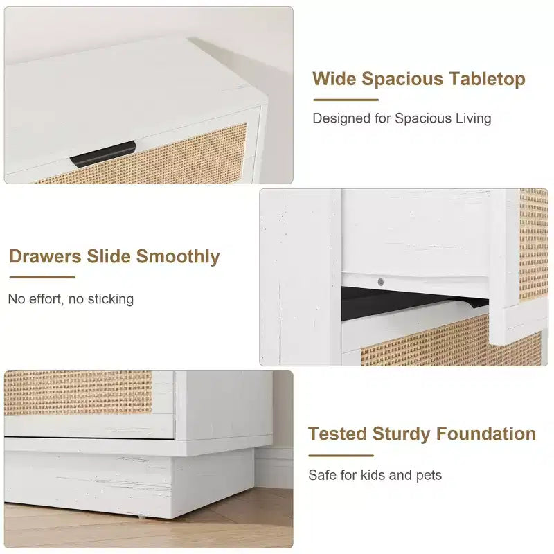 5 Drawer Rattan Dresser for Bedroom, Integrated Cabinet Body & Legs Design, Wooden Chest of Drawers for Hallways, Entryways and Closet