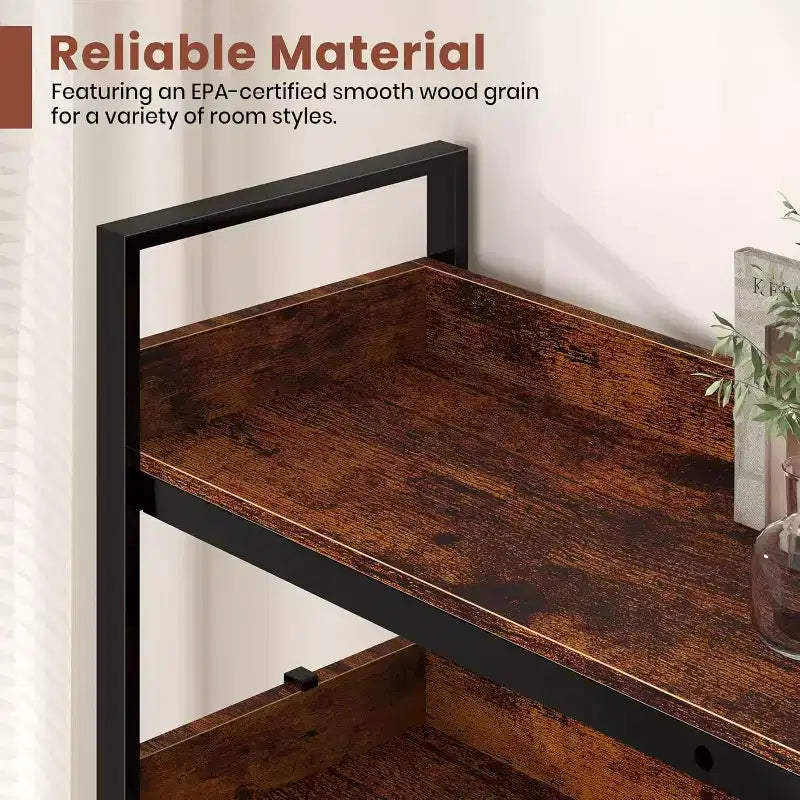 5-Tier Corner Bookshelf, L-Shaped Reversible Bookshelf, 65 Industrial Wooden Bookcase with Open Shelves, Metal Frame Shelf with Adjustable Feet