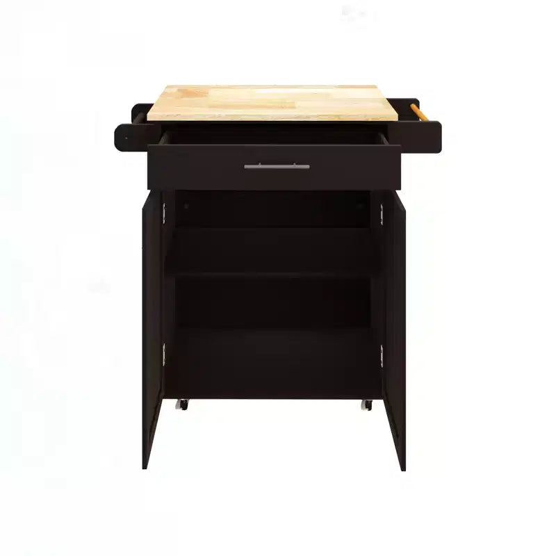 FAMYYT Rolling White Rubber Wood Top 26 in. Kitchen Island Cart with Adjustable Shelves and Towel Rack