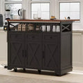 FAMYYT White Wood Grain Top 46.5 in. Kitchen Island Cart with Drape of Beads, Power Outlet, Drop Leaf, Iron Shelf, and Wheels