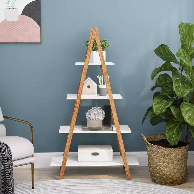 Bookshelf Wood a Shaped Frame Ladder Display Bookshelf Open Display Storage Ladder Shelf Plant Stand Storage Rack for Living Room