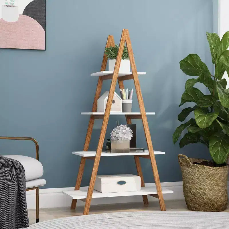 Bookshelf Wood a Shaped Frame Ladder Display Bookshelf Open Display Storage Ladder Shelf Plant Stand Storage Rack for Living Room