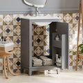 20 Inch Bathroom Vanity with Ceramic Sink, Soft Closing Doors & Double Layer Storage, Gray Single Sink Cabinet for Small Bathrooms