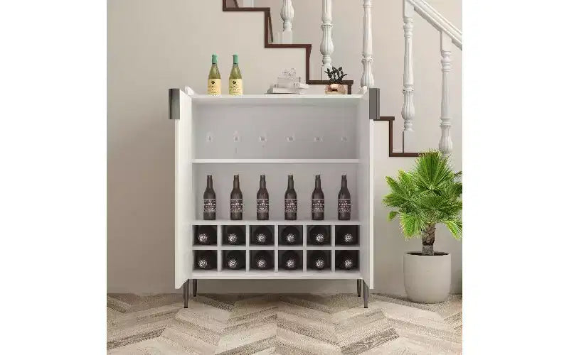 TUYOHW 2-Door Buffet Cabinet, Engineered Wood Sideboard Cabinet with Adjustable Shelves, Home Bar Cabinet with Rack & Adjustable Storage Shelf
