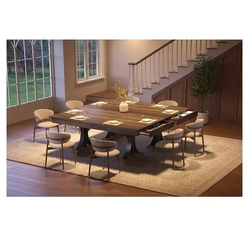 COZONY 71 Dining Table with Two Drawers, Rectangular Wooden Kitchen Table for 6-8, Double Pedestal Base