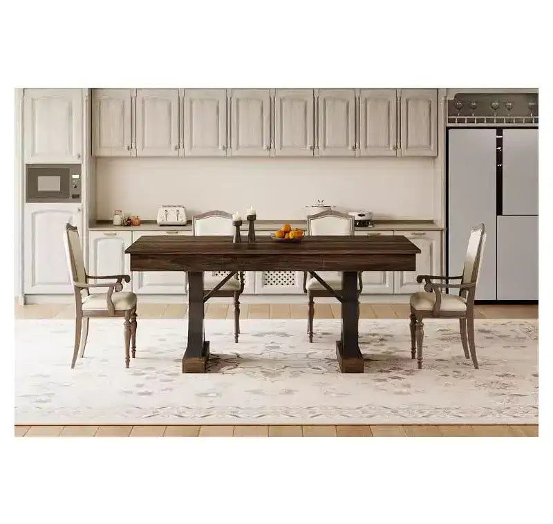 COZONY 71 Dining Table with Two Drawers, Rectangular Wooden Kitchen Table for 6-8, Double Pedestal Base