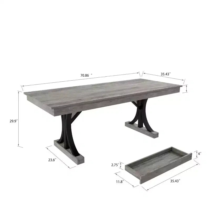COZONY 71 Dining Table with Two Drawers, Rectangular Wooden Kitchen Table for 6-8, Double Pedestal Base