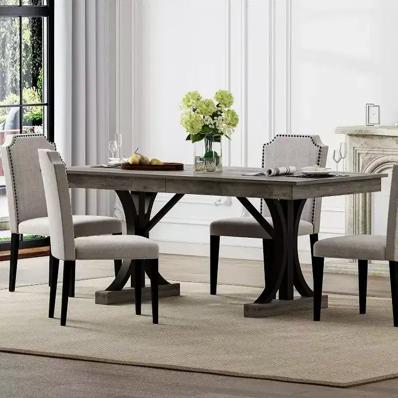 COZONY 71 Dining Table with Two Drawers, Rectangular Wooden Kitchen Table for 6-8, Double Pedestal Base