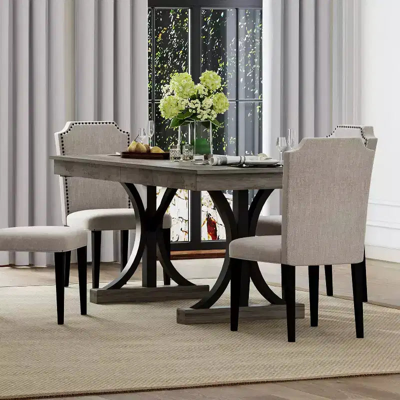 COZONY 71 Dining Table with Two Drawers, Rectangular Wooden Kitchen Table for 6-8, Double Pedestal Base