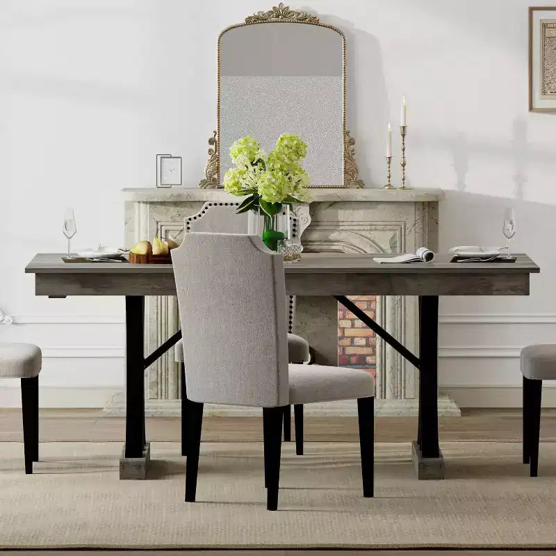 COZONY 71 Dining Table with Two Drawers, Rectangular Wooden Kitchen Table for 6-8, Double Pedestal Base