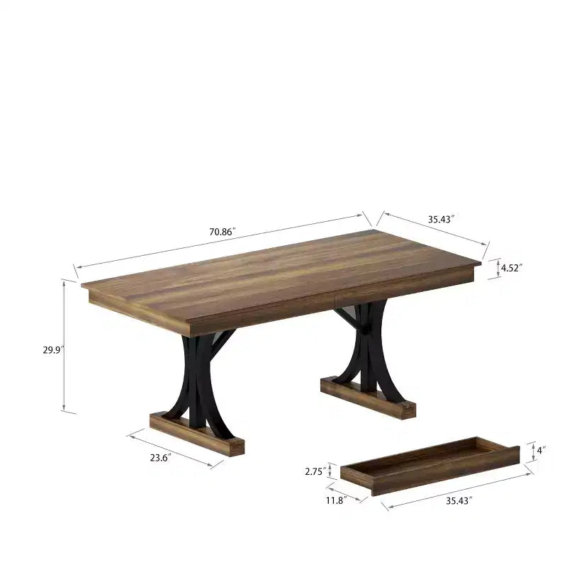 COZONY 71 Dining Table with Two Drawers, Rectangular Wooden Kitchen Table for 6-8, Double Pedestal Base