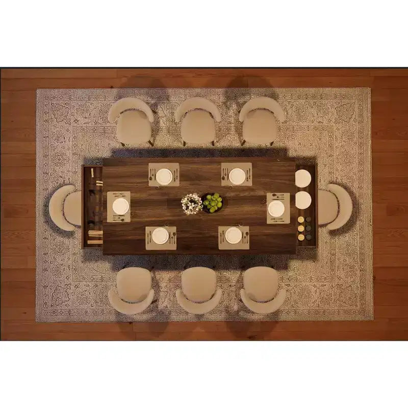 COZONY 71 Dining Table with Two Drawers, Rectangular Wooden Kitchen Table for 6-8, Double Pedestal Base