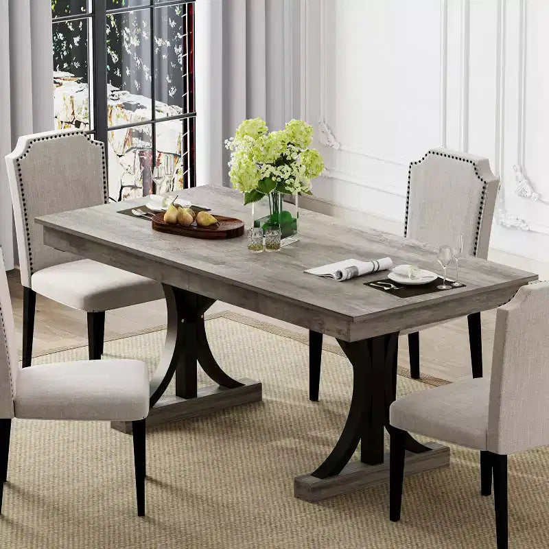 COZONY 71 Dining Table with Two Drawers, Rectangular Wooden Kitchen Table for 6-8, Double Pedestal Base