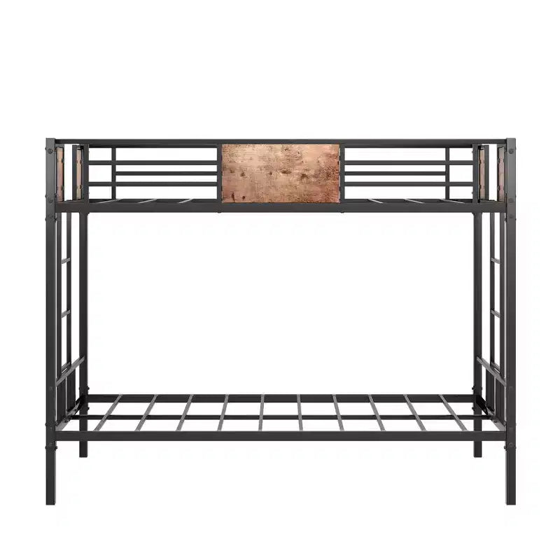 MAYEERTY Twin Over Twin Metal Bunk Bed, Heavy Duty Double Safety Guard Rails, Space-Saving Steel Bed for Bedroom & Dorm