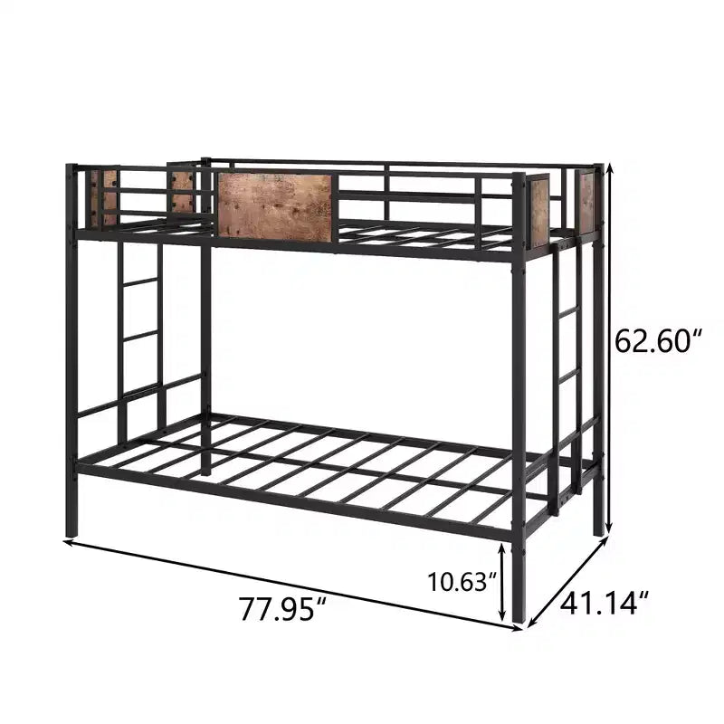 MAYEERTY Twin Over Twin Metal Bunk Bed, Heavy Duty Double Safety Guard Rails, Space-Saving Steel Bed for Bedroom & Dorm