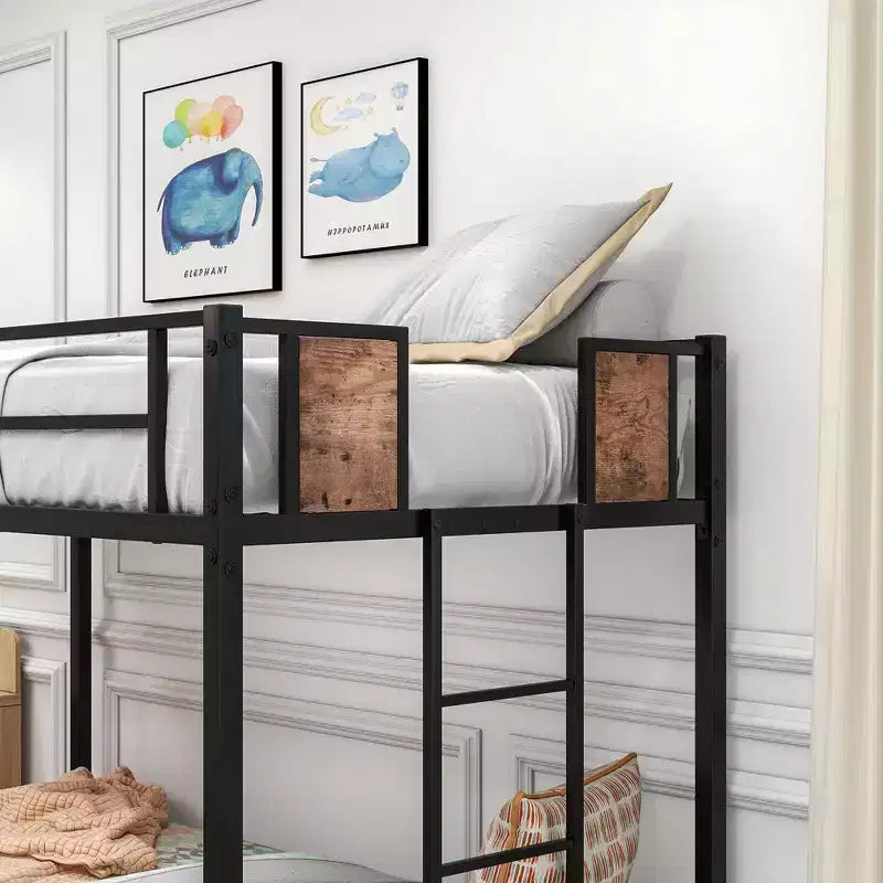 MAYEERTY Twin Over Twin Metal Bunk Bed, Heavy Duty Double Safety Guard Rails, Space-Saving Steel Bed for Bedroom & Dorm