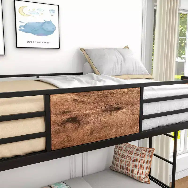 MAYEERTY Twin Over Twin Metal Bunk Bed, Heavy Duty Double Safety Guard Rails, Space-Saving Steel Bed for Bedroom & Dorm