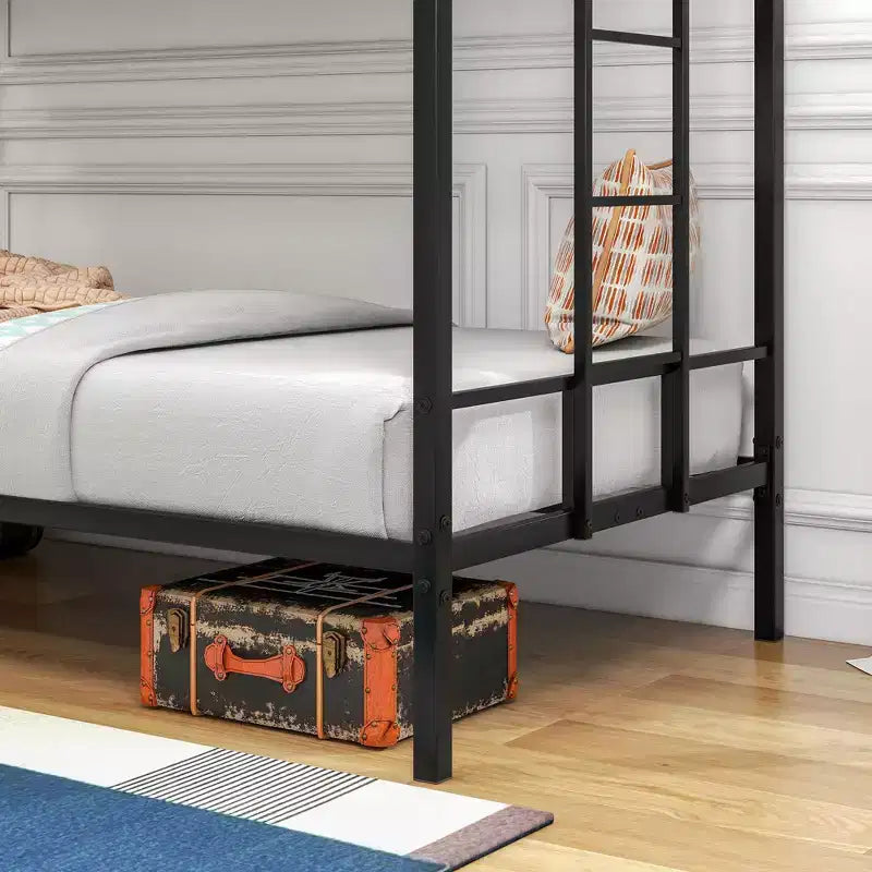 MAYEERTY Twin Over Twin Metal Bunk Bed, Heavy Duty Double Safety Guard Rails, Space-Saving Steel Bed for Bedroom & Dorm