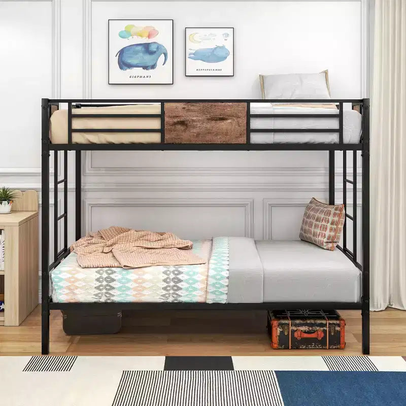 MAYEERTY Twin Over Twin Metal Bunk Bed, Heavy Duty Double Safety Guard Rails, Space-Saving Steel Bed for Bedroom & Dorm