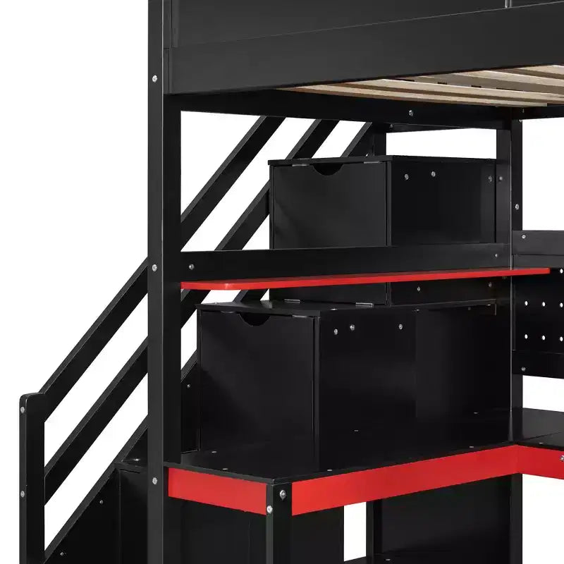 Luxystar Modern Twin Size Loft Bed With Storage Stairs, U Shaped Desk, Drawers And Pegboard