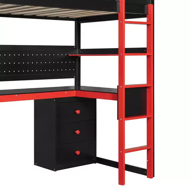 Luxystar Modern Twin Size Loft Bed With Storage Stairs, U Shaped Desk, Drawers And Pegboard