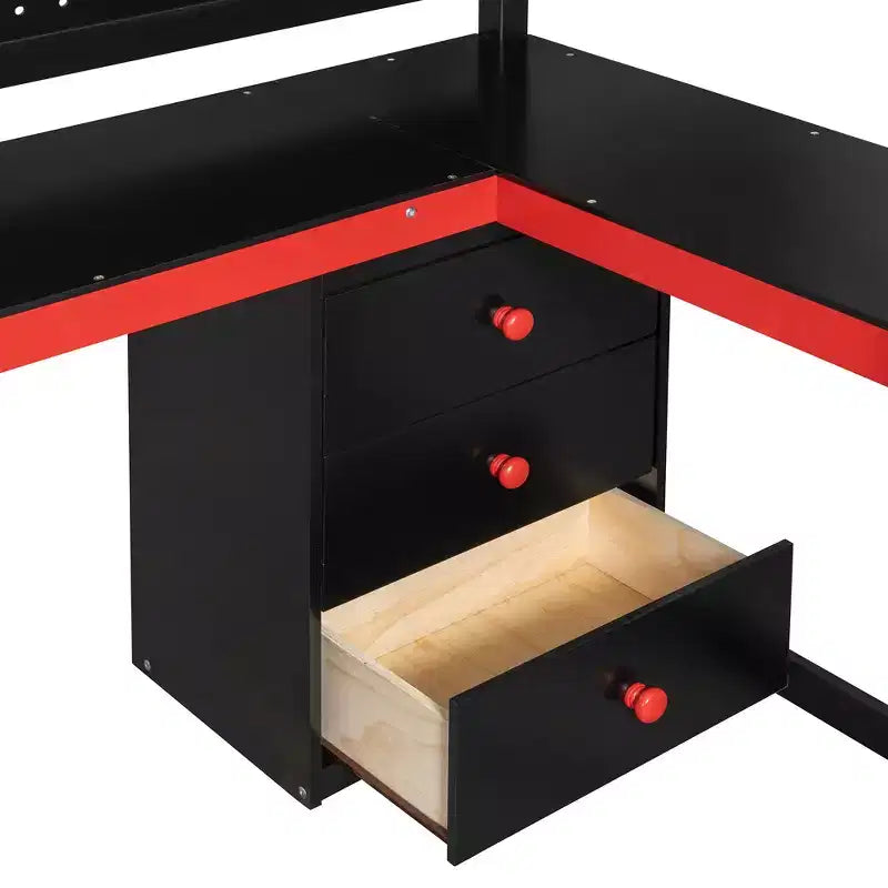 Luxystar Modern Twin Size Loft Bed With Storage Stairs, U Shaped Desk, Drawers And Pegboard