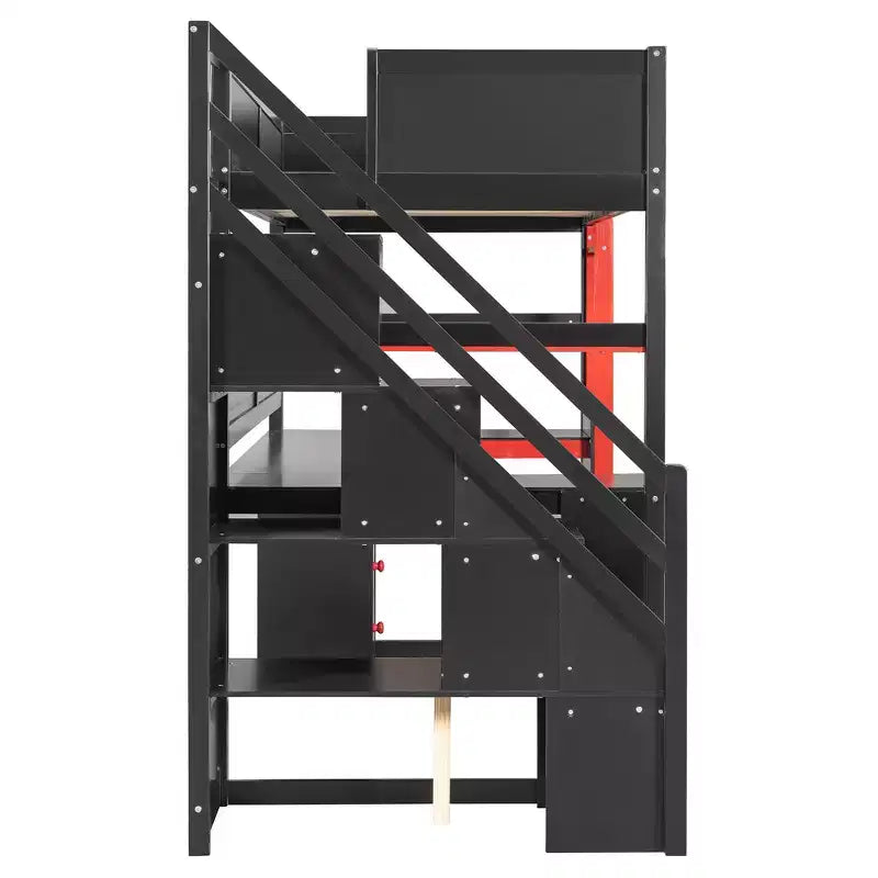 Luxystar Modern Twin Size Loft Bed With Storage Stairs, U Shaped Desk, Drawers And Pegboard