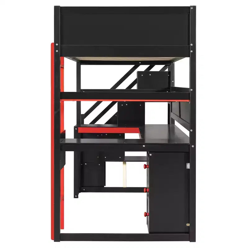 Luxystar Modern Twin Size Loft Bed With Storage Stairs, U Shaped Desk, Drawers And Pegboard